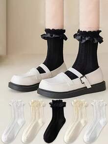 3 Pairs Japanese Sweet Cute Mesh Thin Socks, Lolita Breathable Honeycomb Bubble Mouth Mid-Calf Socks - Multicolor - View 3