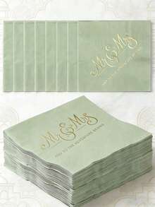 40pcs Elegant Green Napkins With Gold "Mr. & Mrs." Pattern Design, Exquisite Napkins Suitable For Wedding, Birthday, Garden Party, Engagement Party Decor, Wedding Cake Table Decor, And Other Occasions - A - View 3