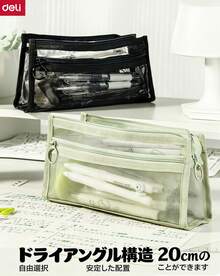 DELI Mesh Triangle Pencil Case, Suitable For Exams, Made Of Thickened Oxford Cloth, Large Capacity Storage Bag, Fresh And Stylish Design, Classic Green/Black, Perfect For School And Exams. - Double Zipper Triangle Bag - View 1