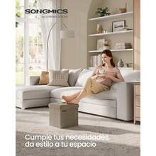 SONGMICS - Otomano de Almacenamiento reposapiés pequeño Plegable otomano Taburete de pie de 11.8 Pulgadas otomano cubeta con Almacenamiento Carga hasta 200 Libras para Sala de Estar recámara - Camello marrón - Ver 3