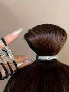 20/10/3pcs Luxury Crystal Decorated Hair Scrunchies, New Elastic Hair Ties, Minimalist Multipurpose Design Suitable For Ponytail, Non-Damaging Hair Accessories, Fitness Sports Hair Decor, Hair Tie Hair Accessories,Travel,Birthday - Black - View 3
