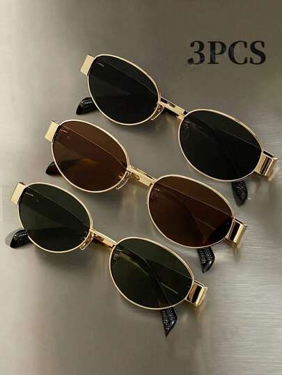 3 pares de gafas decorativas de estilo callejero de alta gama, con montura metálica ovalada de estilo retro bohemio