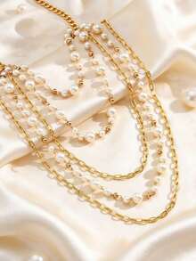 1 pieza Collar de perlas elegante y de moda de varias capas - Perla multicapa - Ver 3