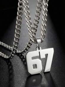 1pc European And American Punk Hip-Hop Baseball Football Arabic Numeral 67 Pendant Necklace, Exaggerated Sweater Chain Gold Necklace, Suitable For Boys Girls Children Football Enthusiasts, Fashionable Sports Style Street Outdoor Party Vacation Back To School Daily Wear Accessory - Multicolor - View 10