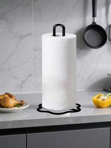 金属纸巾架，无需钻孔，可放置于台面，适用于标准尺寸和大尺寸卷纸，节省空间，桌面收纳架，坚固耐用，男女通用，适用于厨房台面、吧台、浴室和餐桌，纸巾盒，浴室装饰，厨房必备，浴室配件，房间装饰 - 黑色 - 查看 2