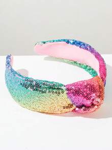 1件优雅几何图案闪亮打结宽发箍，甜美少女发饰 - 彩色 - 查看 2