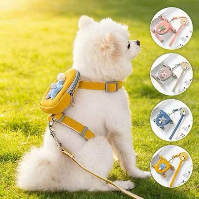 一套宠物牵引绳和胸背带，适合装饰或户外使用，狗牵引绳背包，狗牵引绳胸带，猫牵引绳，适合小型犬、泰迪犬，宠物用品