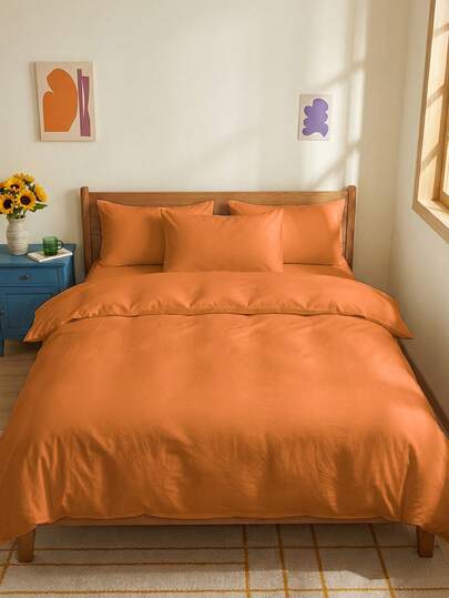 2/3pcs Duvet Cover Set, Bedding Set, Solid Color Skin-Friendly Comforter Cover Set, Simple Style Quilt Cover Set, Soft And Comfortable Bedding Set For Bedroom, With Zipper Closure Corner Ties, Washed Microfiber Duvet Cover, Breathable, Lightweight And Ailky Smooth, Suitable For All Seasons, For Twin/Queen/King, 1pc Duvet Cover And 2/1pc Pillowcase, Machine Washable, Room Decor, Bedroom Decor