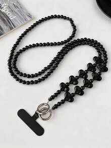 1条酷炫手机链斜挎可穿戴手工串珠背包挂链心形包链背包带侧挂防丢挂绳高端黑银吊坠配件（不计珠子数量，仅长度约120厘米） - 彩色 - 查看 6