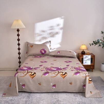 1pc Floral Print Bedsheet (Includes Pillowcase, Excludes Filling) Polyester Fabric Printed Bedsheet Bedcover, Washable, Soft & Durable, Suitable For Bedroom Or Guest Room, Modern Minimalist Home Bedding