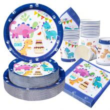 Dinosaur Pattern Disposable Tableware Set, 7/9 Inch Party Plates, Disposable Paper Plates, Cups, Napkins, Suitable For Holidays, Weddings, Engagements, Birthdays, Parties, Celebrations - Multicolor - View 5