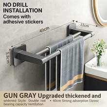 Bathroom Towel Rack, Drill-Free Bathroom Storage Rack, Single Bar Towel Holder For Toilet, Washroom, Kitchen Hook. Aluminum Alloy Shower Towel Rack, Multifunctional Bathroom Accessories - Grey - View 11
