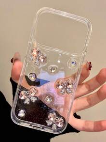 奢华闪亮水钻蝴蝶结环氧树脂亮片手机壳，兼容 17 Pro Max、17 Pro、17、16 Pro Max、16 Pro、16、16、15 Pro Max、15 Pro、14、13、12 Pro Max、11，透明防摔保护套 - 無色 - 查看 4