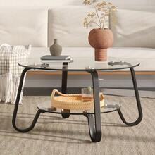 Retro Minimalist Style Metal Frame Double Layer Tempered Glass Coffee Table, Adds A Touch Of Elegance To Your Living Room. - Black - View 5