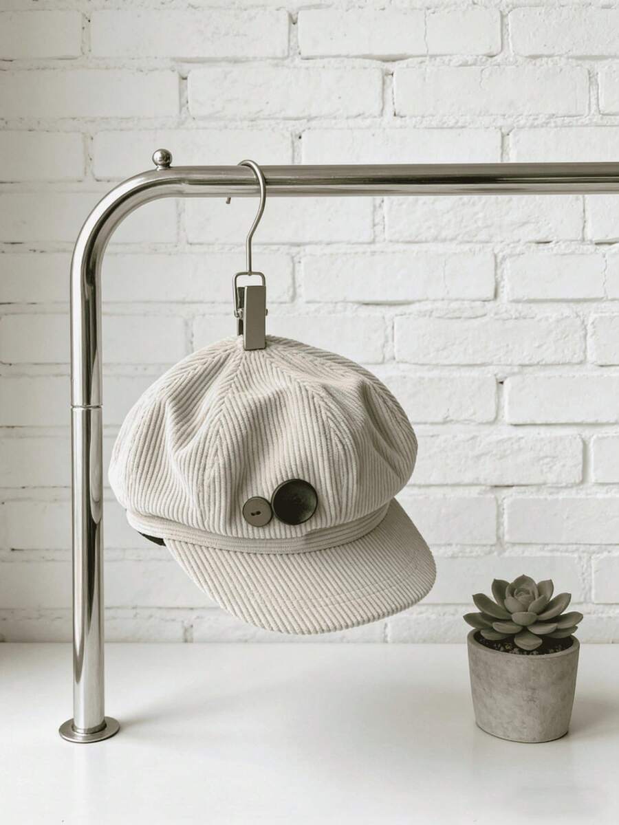 Women's Vintage Soft Corduroy Newsboy Cap Baggy Baker Boy Hat With Wooden Buckle Accent Casual Newsboy Cap Easy To Match Perfect Gift For Women! - 雙紐扣八角帽-米色 - 查看 1