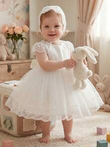 Váy voan trắng làm lễ rửa tội cho bé gái từ 0-2 tuổi, váy dự tiệc sinh nhật - trắng - Xem 8