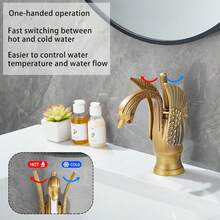 Bathroom Sink Faucet Gold Swan Single Hole Single Handle Spout Bowl Faucets Body Supply Line Lead-Free - Gold (klein) - Übersicht 3