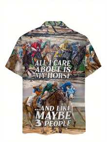 Dynamic Horse Racing Scene Symbolizes Speed Determination And Victory Printed 3D Casual Button Up Shirt For Men Summer Breathable Streetwear Style - White - View 2