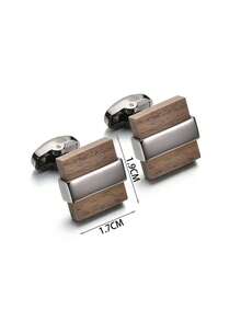 1 Pair Fashionable Square Wooden Cufflinks, Men's Classic Versatile Copper Cufflink Accessory - Silver - View 6