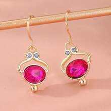 1对经典优雅女士红色简约吊坠耳环，中长款，适合婚礼、派对和节日礼物 - 金色 - 查看 3