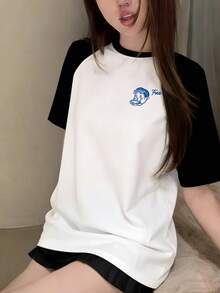Áo thun nữ tay ngắn cổ tròn bằng cotton với họa tiết "Just Chill Dude", thích hợp mặc hàng ngày. - trắng - Xem 2