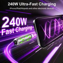 4-In-1 Multi USB Charging Cable (USB A/Type C/Lightning) - 240W High Speed Fast Charge & Data Sync, Breathing Light For All Mobile Devices - View 3