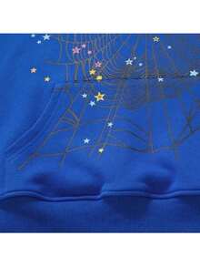 Autumn/Winter Streetwear Hip Hoodie With Spiderweb Print, Fashionable Sporty Hoodie - Màu xanh lam - Xem 4