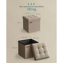 SONGMICS - Otomano de Almacenamiento reposapiés pequeño Plegable otomano Taburete de pie de 11.8 Pulgadas otomano cubeta con Almacenamiento Carga hasta 200 Libras para Sala de Estar recámara - Camello marrón - Ver 2