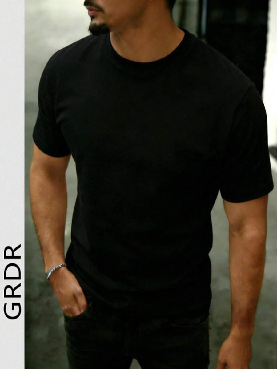 Áo thun nam GRDR thời trang, đa năng, màu trơn - Phong cách tối giản, thường ngày, tay ngắn - màu đen - Xem 1