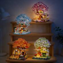 4-Season Sakura Tree Building Block Set, High-Quality ABS Material, Desktop Art Decor, Warm Home Accessory, Mini Brick Construction Toy, Educational Gift For Children, Suitable For Mother's Day, Valentine's Day And Other Holidays - Treehouse With Lights - View 3