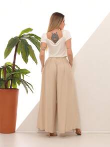 Women's Wide Leg High Waist Wide Leg Pants - Medium Wash - View 5