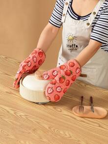 Strawberry Pattern Thickened Kitchen Microwave Oven Gloves And Pot Holders Set, Suitable For Home Kitchen, Dining Room, Oven, 2pcs/4pcs Set - Strawberry - View 4