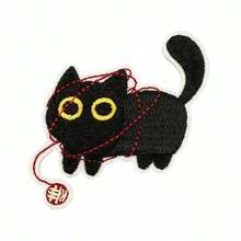 1 peça de aplique bordado de animal de desenho animado fofo, novo aplique bordado de gato preto, acessório de vestuário termocolante - mancha de gato preto - Ver 4