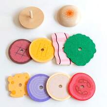 儿童汉堡和薯条仿真食物套装，木制模拟厨房玩具，适合男孩女孩生日节日礼物 - 彩色 - 查看 12