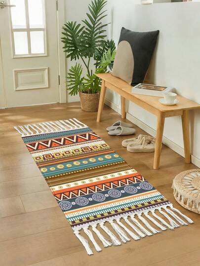 1件彩色几何图案厨房地垫，仿羊毛材质，可水洗方形厨房装饰地垫，柔软易清洁，艺术设计门垫，适用于厨房、餐厅、民宿、酒店、客厅、走廊，节日礼物，春夏新品