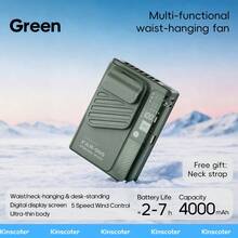 kinscoter 1 pieza Ventilador portátil recargable de 4000mAh para colgar en la cintura, accesorio para acampada, playa y viajes, mini ventilador personal de cuello - Montado en la cintura - Ver 13