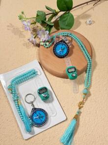 Muslim Pilgrimage Essential Electronic Counter Compass, 99 Pearl Tassel Prayer Beads Handheld Digital Counter, Muslim Islamic Religious Supplies - Multicolor - View 20