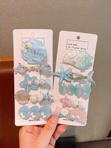 5pcs/Set Ocean Theme Hair Clips For Girls, Decorated With Dolphins, Starfish, Pearls, Versatile Hair Accessories - Multicolor - View 3
