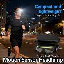 1000mAh LED Headlamp With Motion Sensor, USB-C Rechargeable, IP44 Waterproof, Rotatable Beam, Multiple Brightness & Flashing Modes, Ultra-Bright Hands-Free Light For Night Sports, Repair/Crafting, Fishing & Outdoor, Easter Gift Idea - Storage Bag+Lamp - View 5