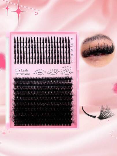 280pcs Clustered Eyelashes, 100D Fluffy Cluster Fairy Eyelash Extension Set, Thick Cluster False Eyelashes, Segmented Natural Soft DIY Eyelash Extension Kit