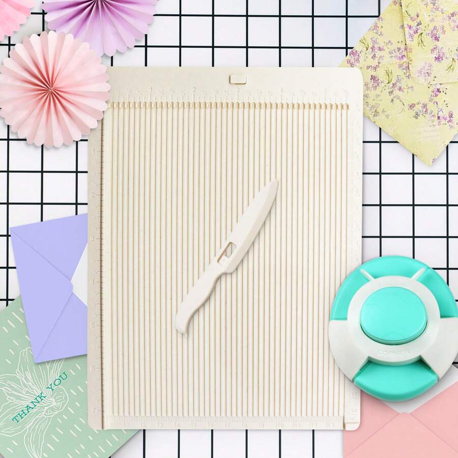 Folding Scoreboard Tool With Bone Folder, Rounded Corner Punch, Lace Perforator, Paper Craft Box Maker, Envelope Maker, Multi-Function Envelope Punch Board, Suitable For Paper Craft, Card Making, Scrapbooking, Journaling, Students