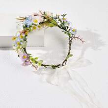 1pc Pink & Blue Daisy Flower Wreath Hair Accessory, Pastoral Vibe Suitable For Beach Vacation, Bridal, Party Photo Shoot,Summer,Holiday,Travel - Multicolor - View 5