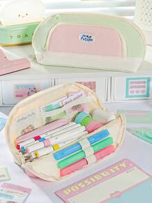 Estojo para lápis em tecido colorblock, com design de grande capacidade e vários bolsos, ideal para escola, escritório e viagens. Perfeito para estudantes, profissionais, homens e mulheres. Possui fechamento com zíper e é perfeito para guardar seus materiais escolares. - multicolorido - Ver 7