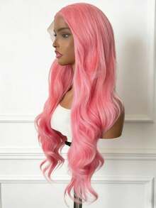 13X4 HD Free Part Pink Lace Front Wigs Long Body Wave Hair Glueless Wigs Soft Pink Colored Wigs Heat Resistant Fiber Hair Synthetic Lace Front Wigs For Women Daily Party Cosplay Use - 粉色 - 查看 3