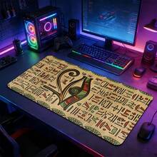超大埃及荷鲁斯之眼象形文字游戏鼠标垫，防滑橡胶底座，可水洗缝边，适用于游戏、家庭办公，是送给游戏玩家、古埃及爱好者和设计爱好者的绝佳礼物。 - 查看 10