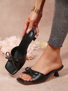 Giày sandal cao gót màu trơn thanh lịch dành cho nữ, chất liệu da PU phối lưới, thích hợp đi biển, dự tiệc, hoạt động ngoài trời, mùa hè. - màu đen - Xem 8
