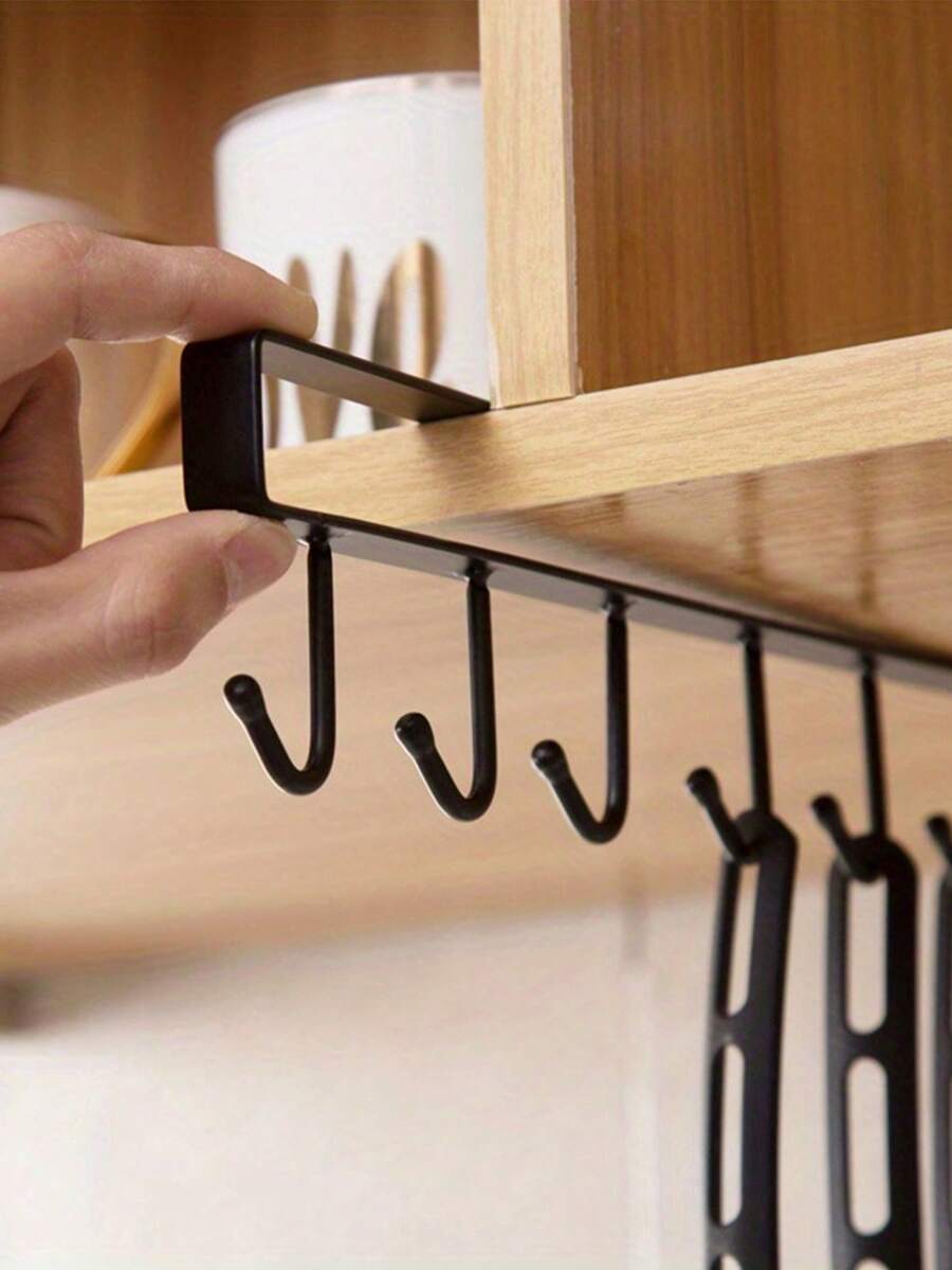1 cái giá treo đồ dùng nhà bếp bằng nhựa, móc treo dụng cụ, giá treo khăn, giá đựng đồ 6 móc.