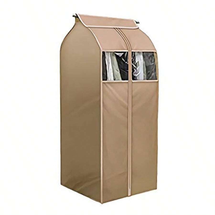 Bolsa de almacenamiento de ropa para colgar ropa funda a prueba de polvo con ventana transparente en el clóset humedad funda protectora resistente al polvo con cierre no incluye marco - Marfil - Ver 1