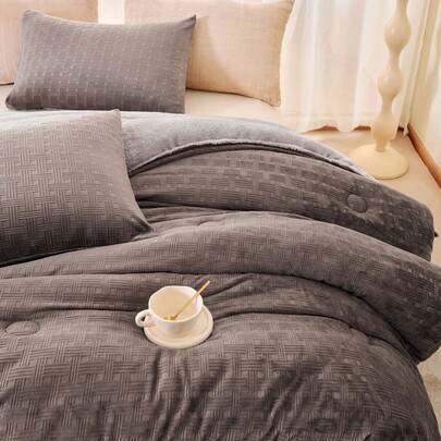 <Off-Season  Liquidation>Woven Texture Milk Velvet Fleece Comforter, Soft Plush Quilted Duvet, Cozy Warm All-Season Bed Blanket