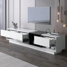 Low TV Unit In Glossy White And Black. Design With Color Blocks, Drawers, Compartments, And Multiple Storage Spaces. - 白色 - 查看 5